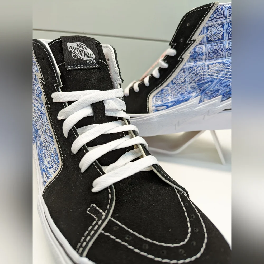 Vans SK8-Hi Bolt Liquify Black Blue Casual Fashion Hi-top sneakers size Men's 8